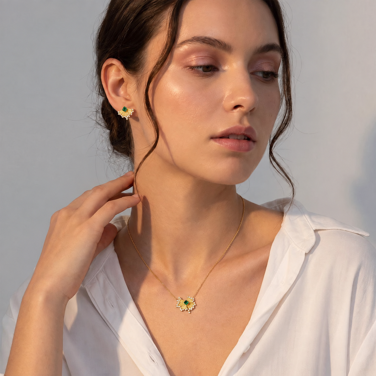 Verdant Fan Green Gemstone Necklace