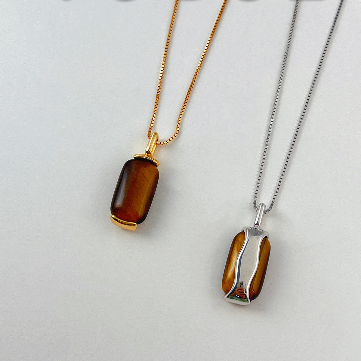 Sola natural tiger’s eye pendant necklace in silver-tone sterling silver
