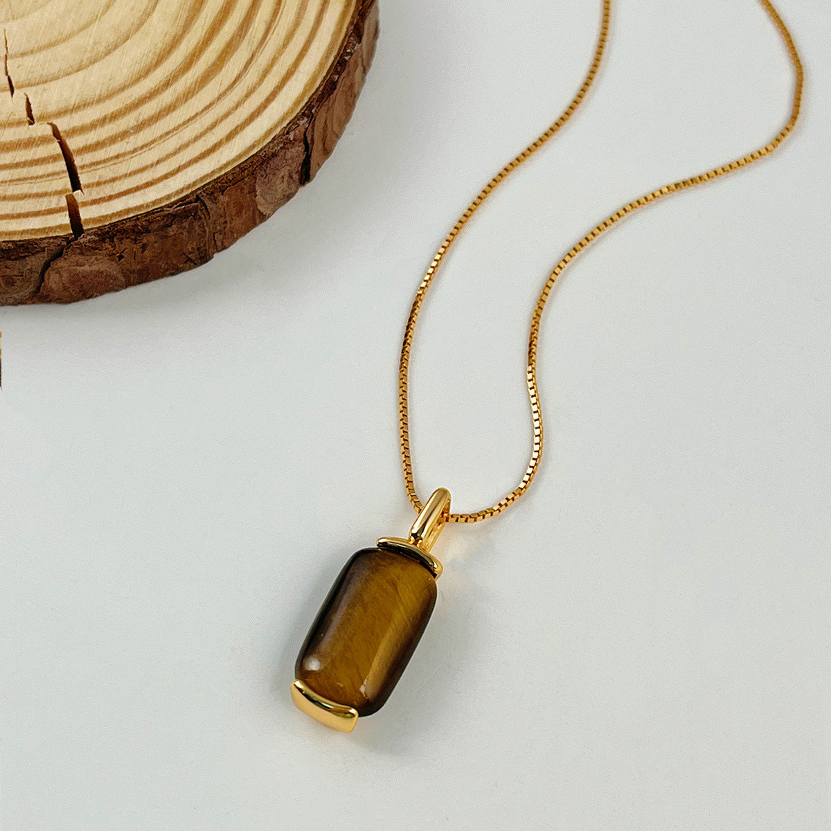 Sola natural tiger’s eye pendant necklace in gold-plated sterling silver