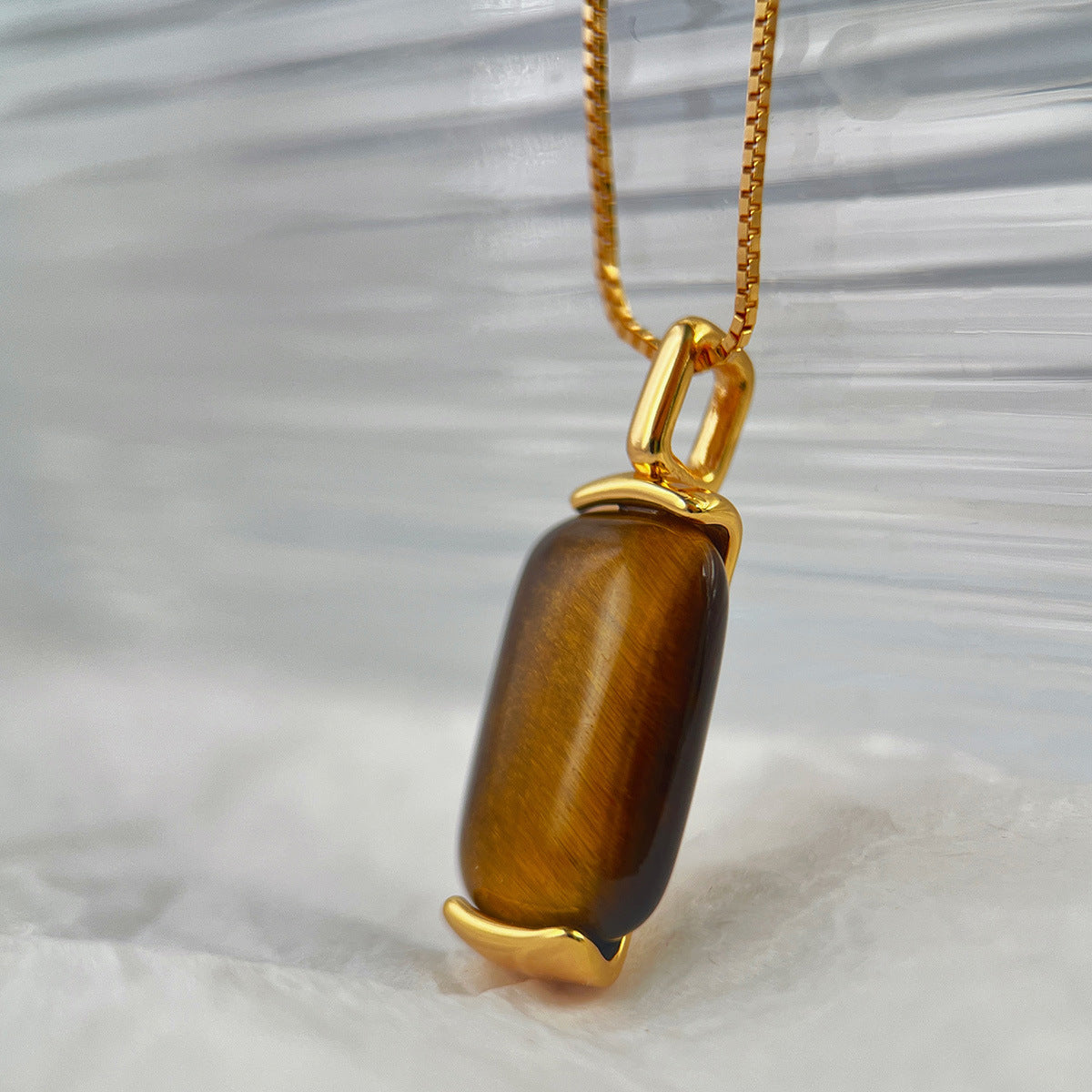 Sola natural tiger’s eye pendant necklace in gold-plated sterling silver