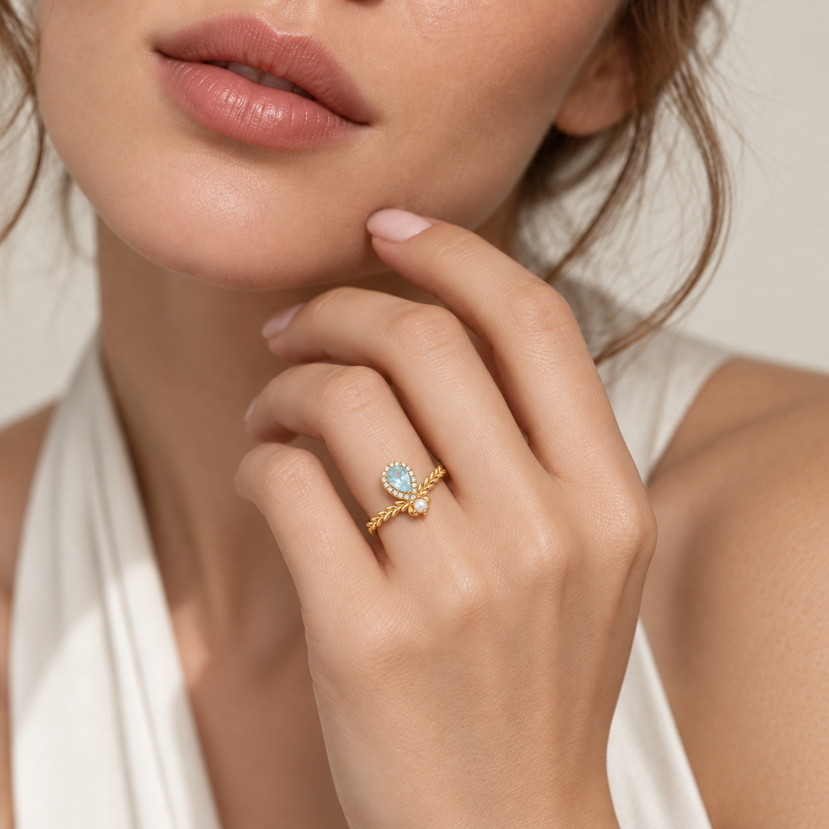 Eden Sky Blue Topaz Botanical Ring