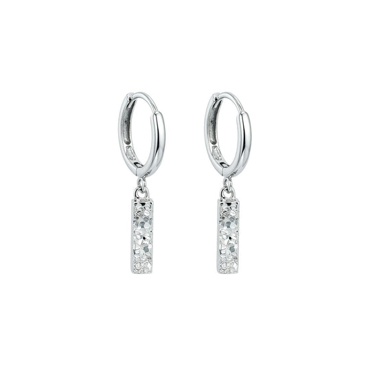 Silver Sora hammered bar drop earrings on a white background