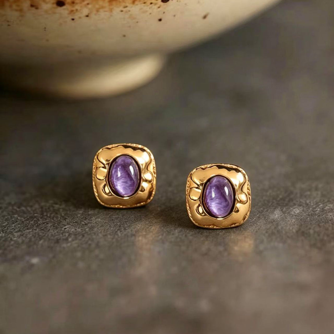 Amara natural charoite stud earrings in gold-plated sterling silver