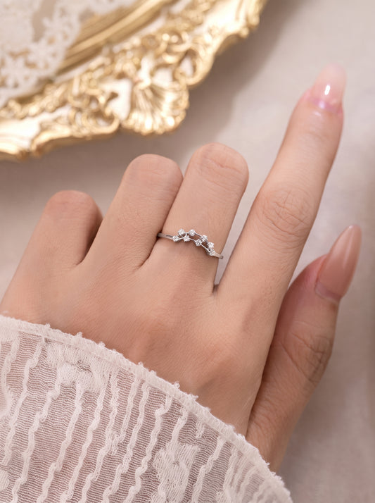 Celeste zodiac sterling silver ring worn on a hand