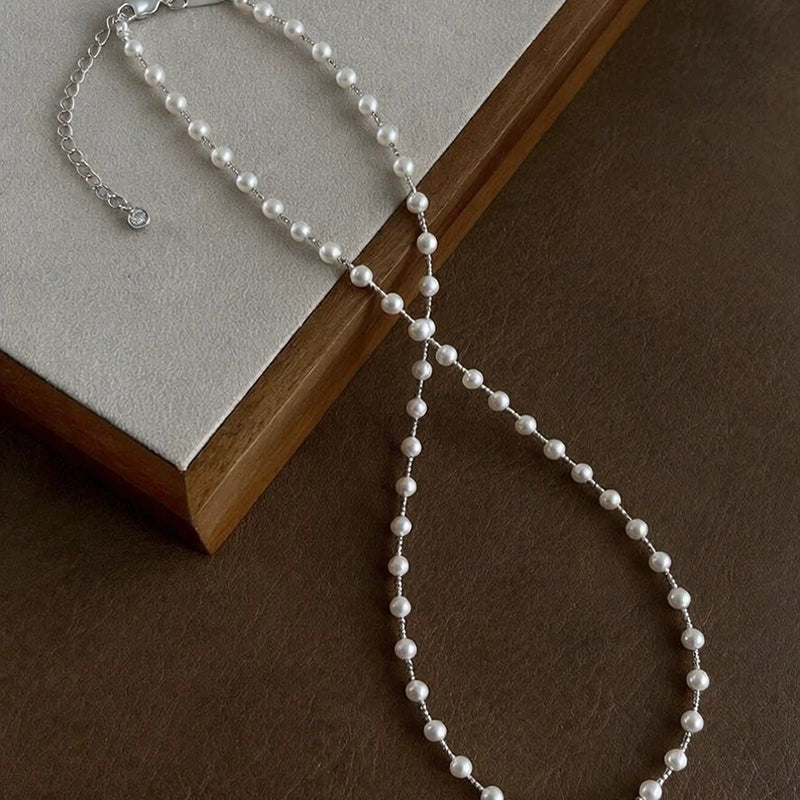 Elara 3 mm freshwater pearl necklace in sterling silver