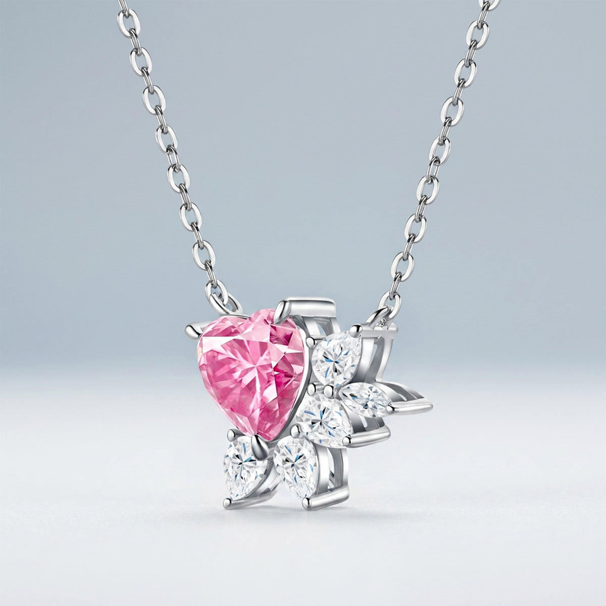 Amore pink heart moissanite necklace in 925 sterling silver