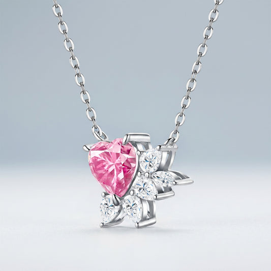 Amore pink heart moissanite necklace in 925 sterling silver
