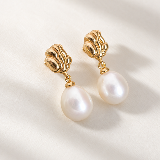 Elara Sculptural Pearl Drop Earrings in sterling silver — earring product view 1