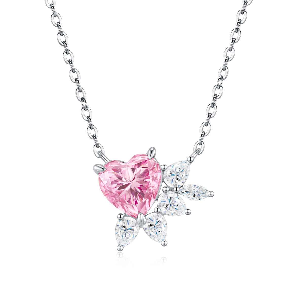 Pink heart-cut moissanite pendant accented with white moissanite stones