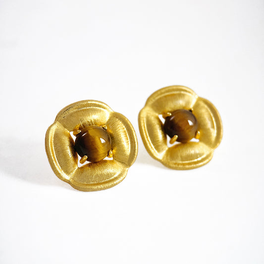 Solara Floral Tiger’s Eye Stud Earrings in sterling silver — earring product view 1