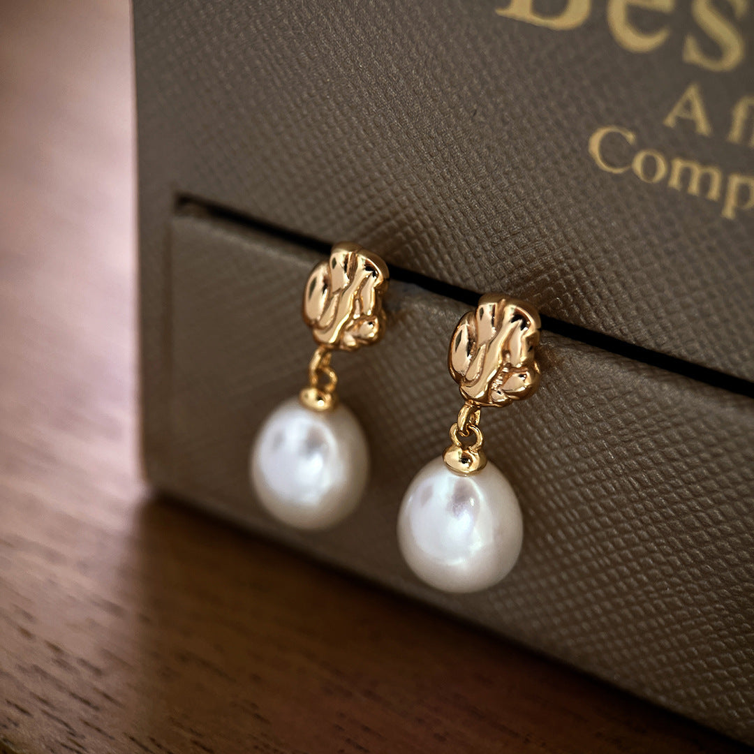 Elara freshwater pearl drop earrings in gold-plated sterling silver