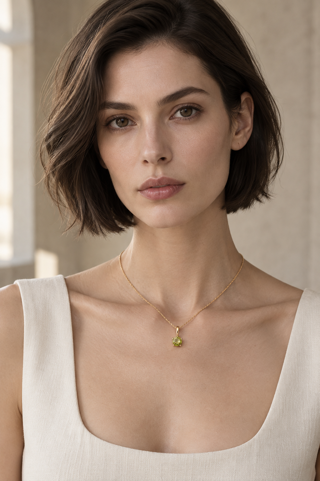Solitaire Natural Gemstone Pendant Necklace